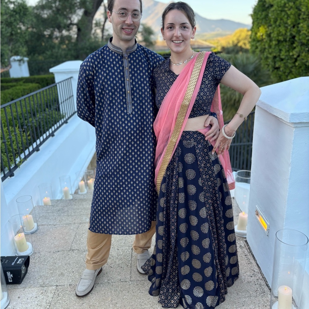 Navy and Gold Traditional Indian Outfit with Pink Dupatta for wedding